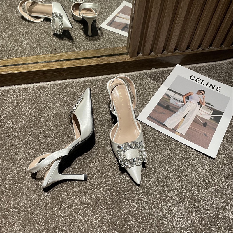 Giày cao gót nữ mũi nhọn đính đá 7 phân lấp lánh Womenstyle, giày hậu cao gót chất liệu da quai sau co dãn chuẩn size