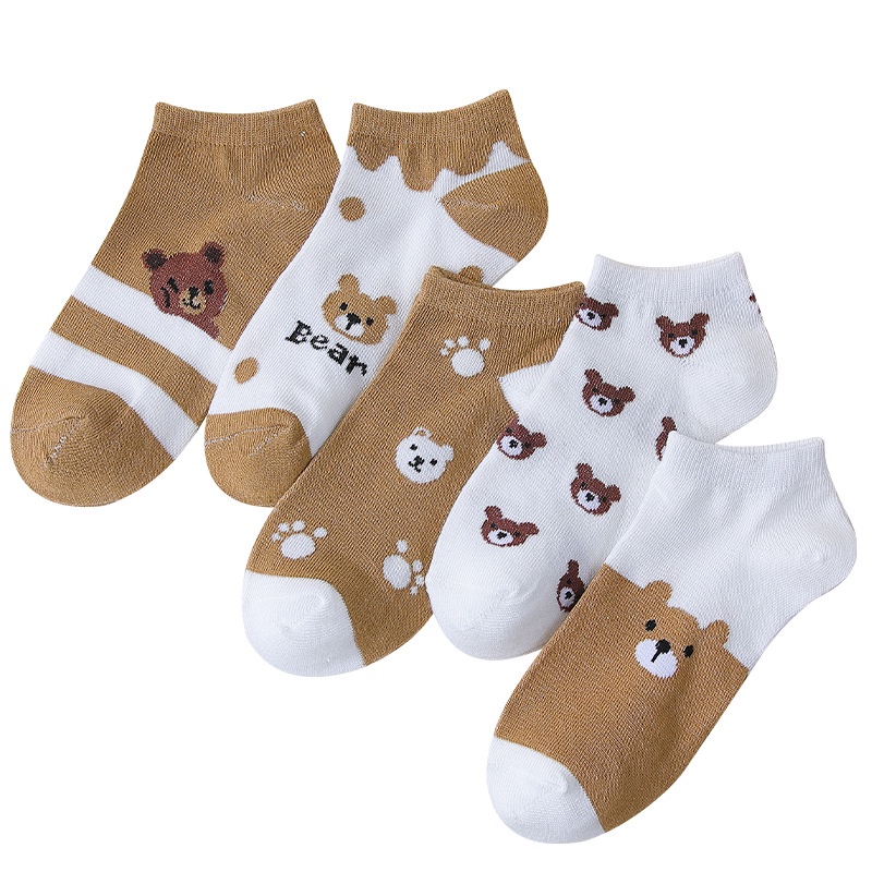 Vớ cotton Cổ Thấp In Họa Tiết Gấu Dễ Thương Phong Cách Nhật Bản Thời Trang Xuân Hè Cho Nữ