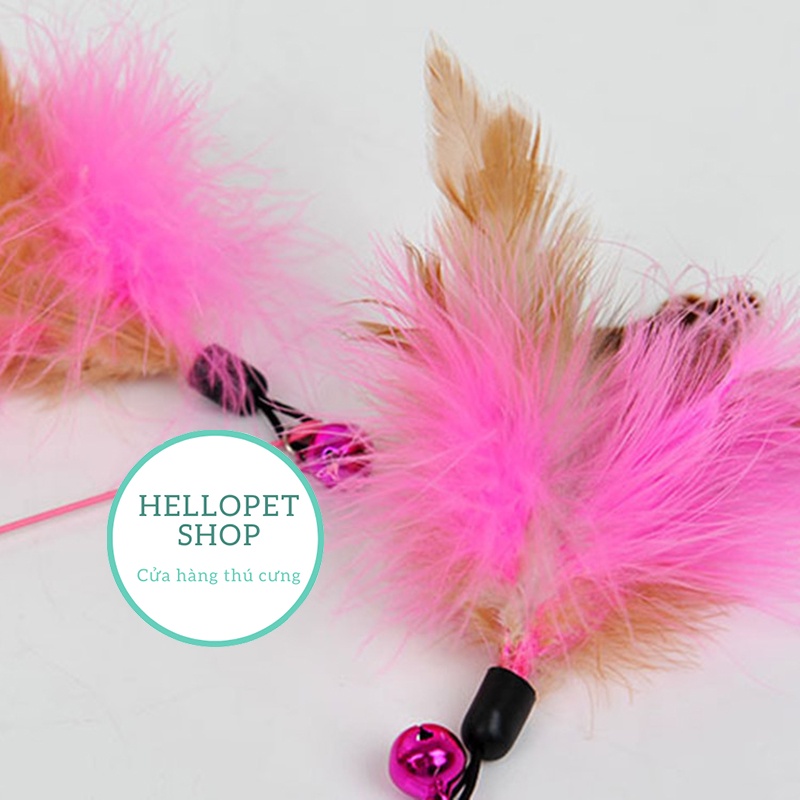 Cần câu mèo dây thép gắn lông hỗ trợ vận động, Đồ chơi gắn lông cho thú cưng, Gậy lông vũ cho mèo H94