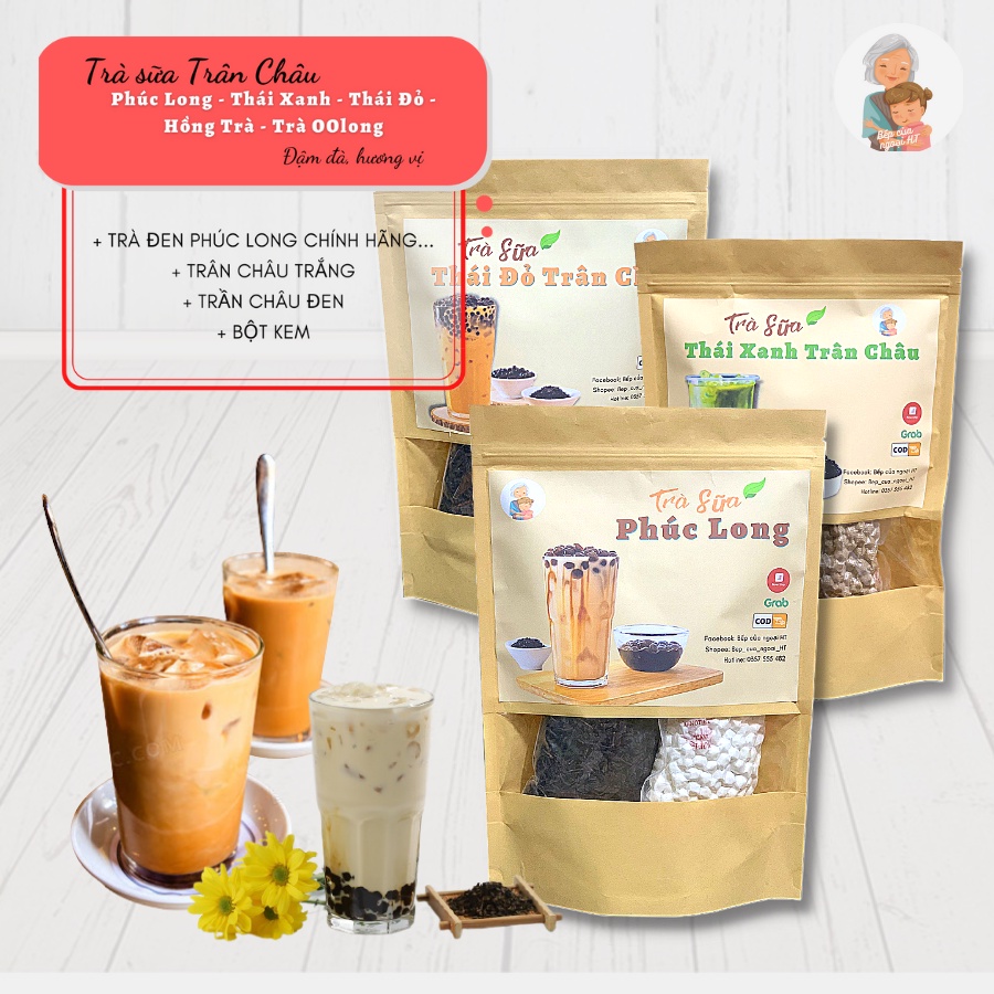 Set Nguyên Liệu Pha Trà Sữa full vị  đào, vải, khoai môn (20Ly)