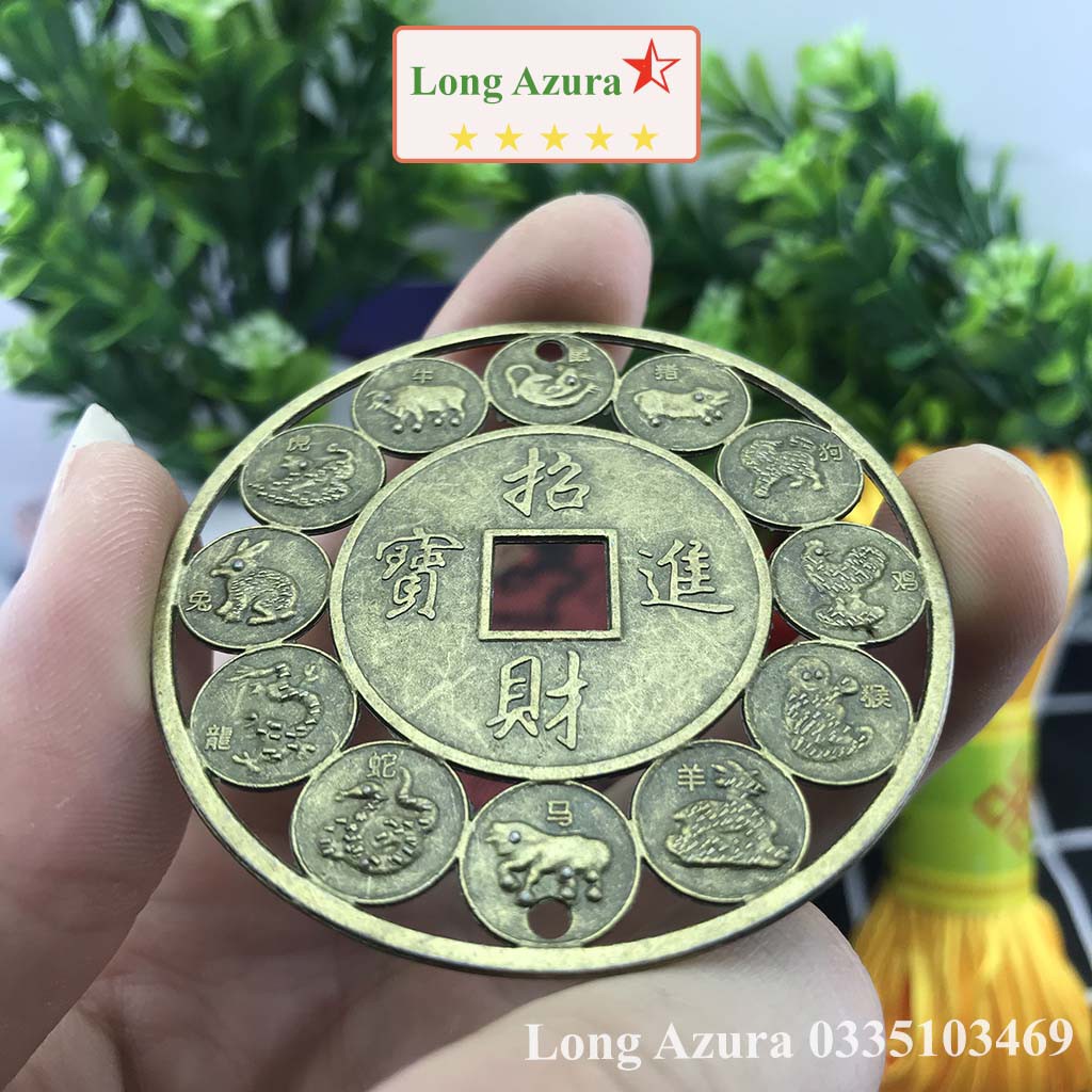 Đồng xu phong thủy, đồng xu 12 con giáp, đồng, 5,5cm, tài lộc, may mắn