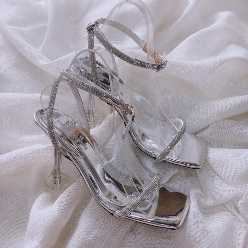 GÓT NHỌN QUAI NGANG ĐÁ NHỎ BẠC LẤP LÁNH CỰC SANG MIEO SHOES ( G699 )