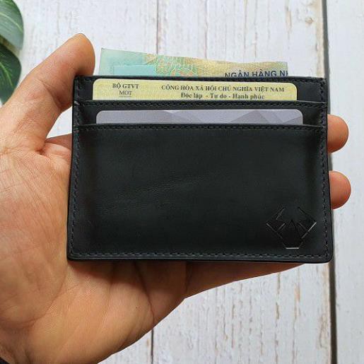 [Da thật] Ví card holder  da bò thật - Đen CH102