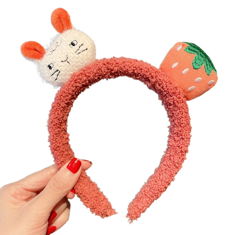 Flgo Băng Đô Tai Thỏ Nhồi Bông Mềm Mại Họa Tiết Dâu Tây Hoạt Hình Dành Cho Rửa Mặt /