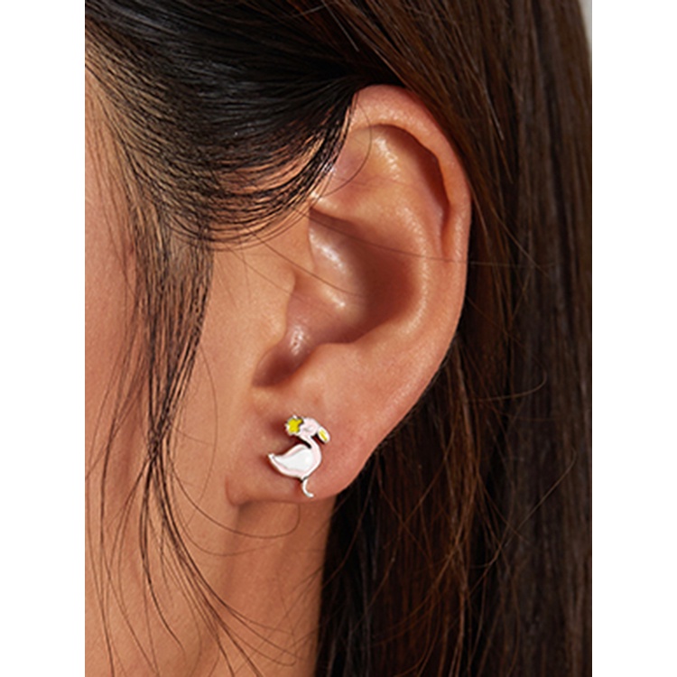 BAMOER Bông Tai bạc 925 HìNh Chim HồNg HạC ThờI Trang