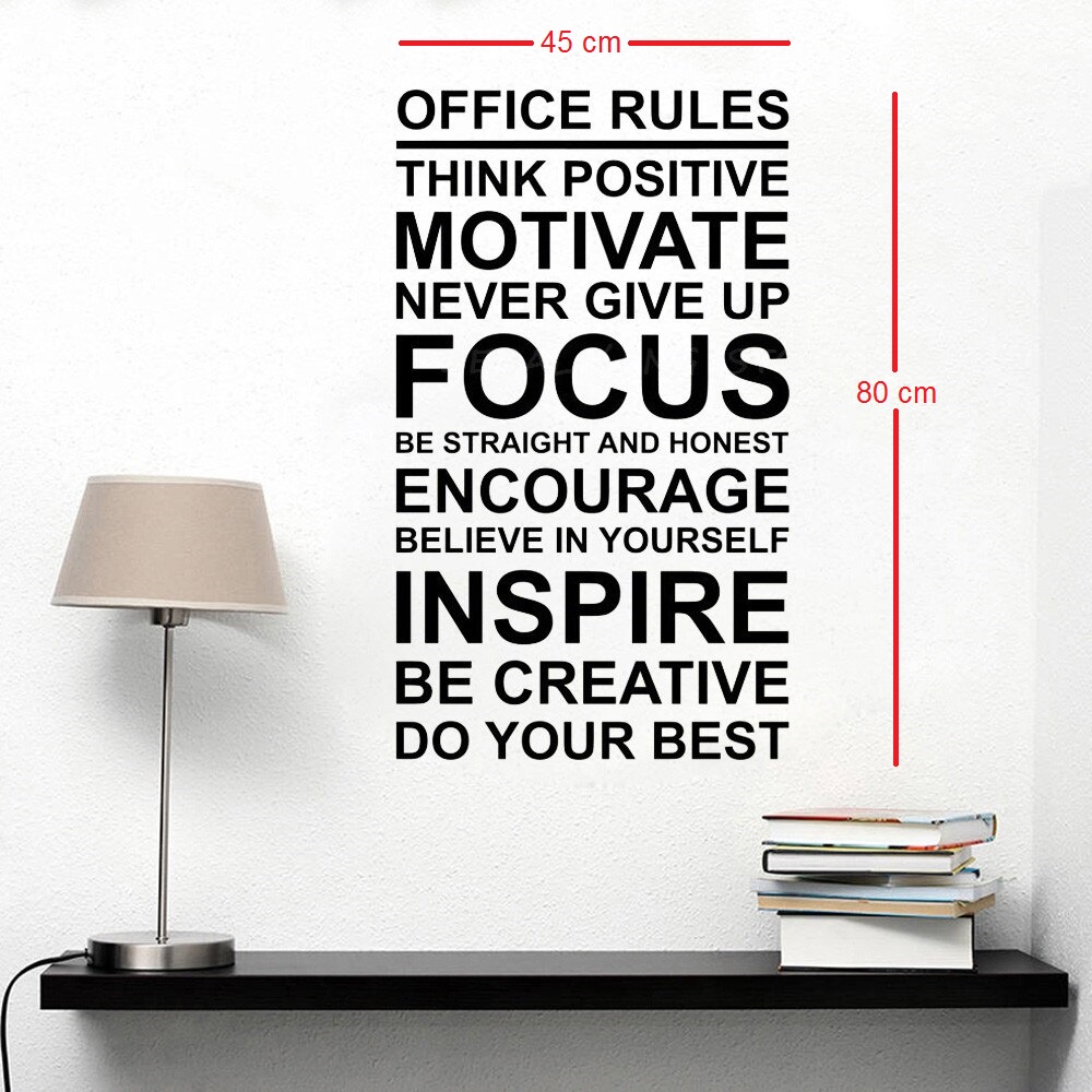 Decal dán tường tiếng anh trang trí văn phòng &quot;Office Rules&quot; (45 x 80 cm)