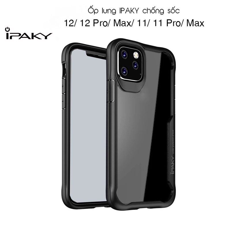 Ốp lưng IPAKY iPhone 12/12 Pro/Max/11/11 Pro/ Max - Mặt lưng Trong, Chống sốc, Cạnh CÓ CHỮ Trắng