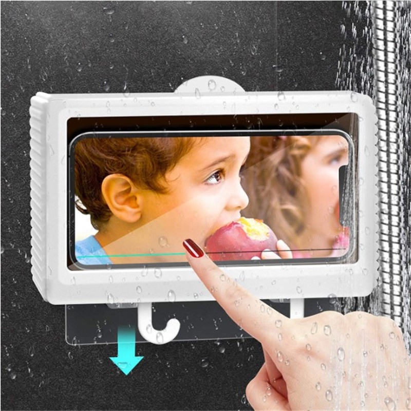(kèm miếng keo dán tường) Hộp đựng điện thoại gắn tường chống nước có thể chạm cảm ứng cho phòng tắm