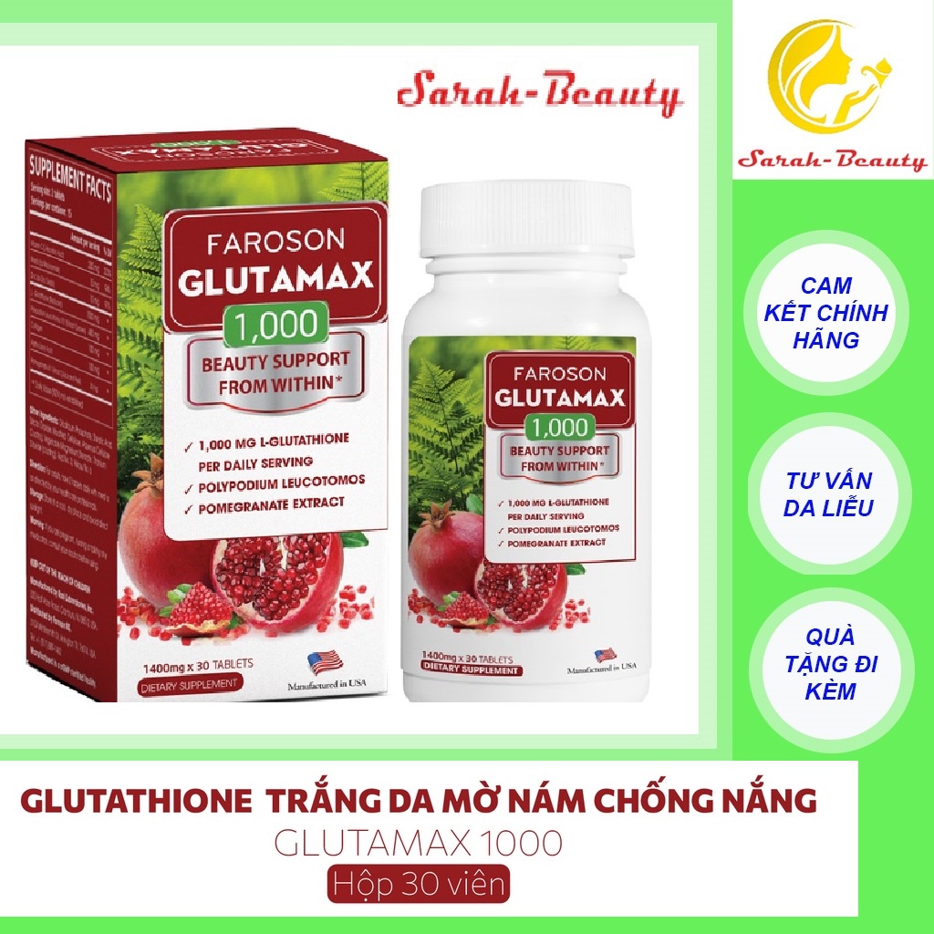 [CHÍNH HÃNG] Viên uống glutathione trắng da mờ nám chống nắng Glutamax 1000 hộp 30 viên