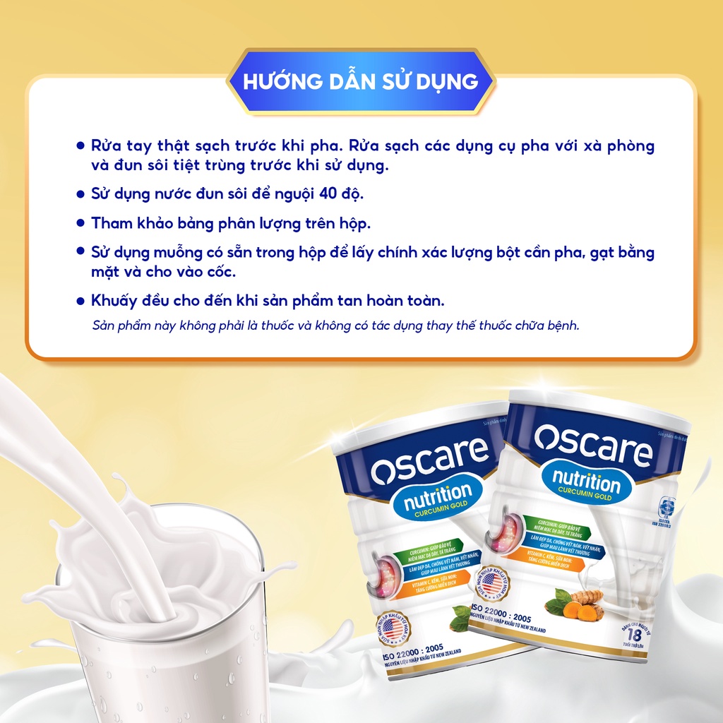 Sữa Bột Dành Cho Người Sau Phẫu Thuật, Dạ Dày OSCARE Nutrition Curcumin Gold Từ 18 Tuổi Trở Lên 900g