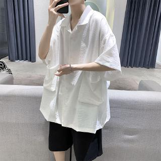 Áo Sơ Mi Tay Lửng Dáng Rộng Phong Cách Hàn Quốc Thời Trang Mùa Hè Cho Nam