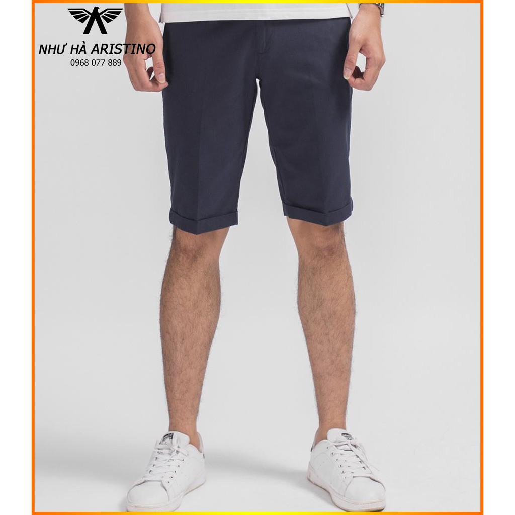 Quần Short Aristino ASO053s8 Màu Tím Than Gấp Gấu Slim 100% Cotton Có 29/34 OD