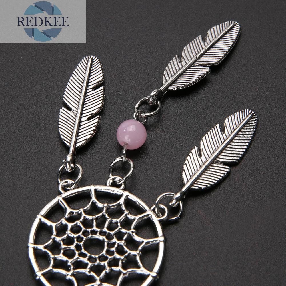 Móc Khóa Hình Dream Catcher Màu Bạc Phối Lông Vũ Tua Rua