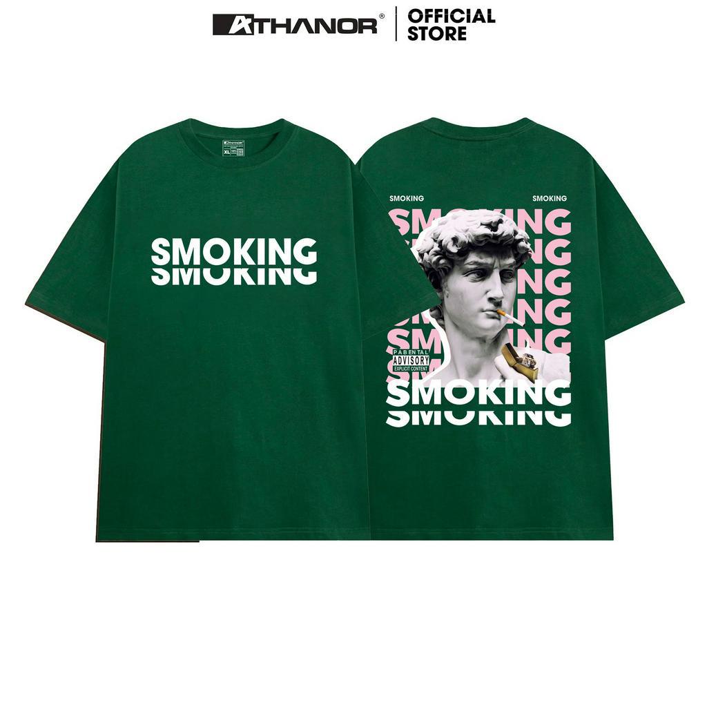 Áo thun unisex ATHANOR form rộng 100% cotton tay lỡ dành cho nam nữ mẫu SMOKING