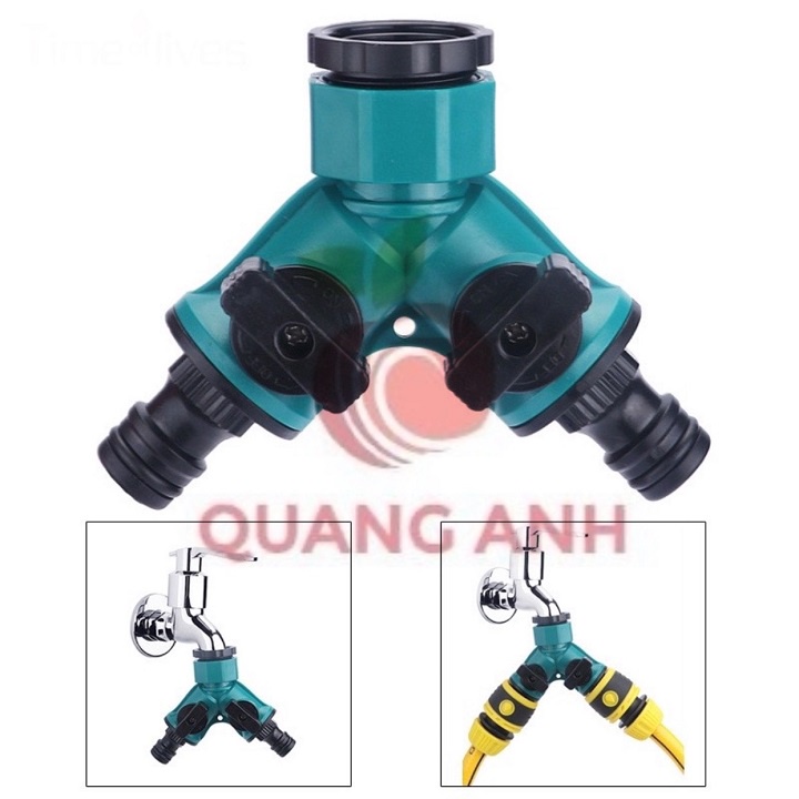 Đầu chia vòi nước, van chữ Y chia 2 đường nước có van khoá phi 27mm