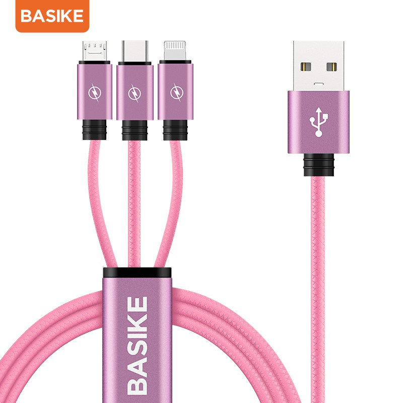 Dây Cáp Sạc BASIKE-ch21 3 Trong 1 Từ 5V/3A USB Sang Lightning TYPE-C MICRO Cho Samsung Huawei Oppo Xiaomi iPhone Dài 1.2M