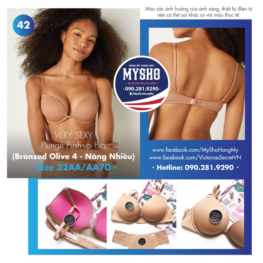 [32AA/AA70 - 42] Áo Lót V.S Push-up Plunge (Bronzed Olive - Nâng Nhiều)