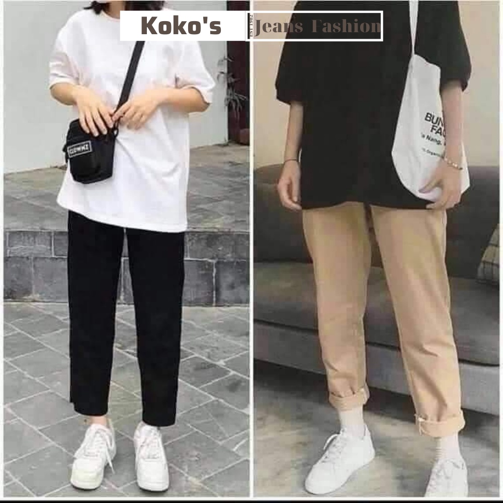 Quần ống rộng baggy kaki unisex Kokos [freeship] nam nữ quần ống rộng, cạp chun, ullzang | CRG20380