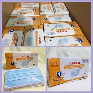 Khẩu trang y tế 4 lớp kháng khuẩn - Hàng chuẩn công ty, chất lượng - có lớp kháng khuẩn nano bạc- Hộp 50 cái