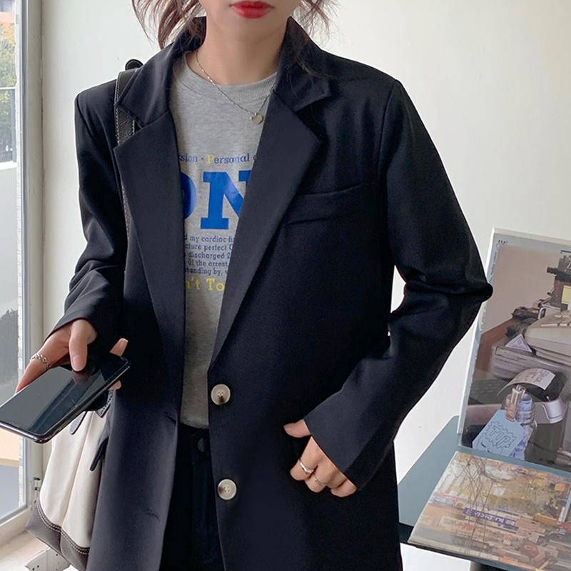Áo Khoác Blazer Vest Nữ Độn Vai Dáng Dài Hai Cúc Phong Cách Hàn Quốc Thời Trang Sugal AO KHOAC NU 008V2