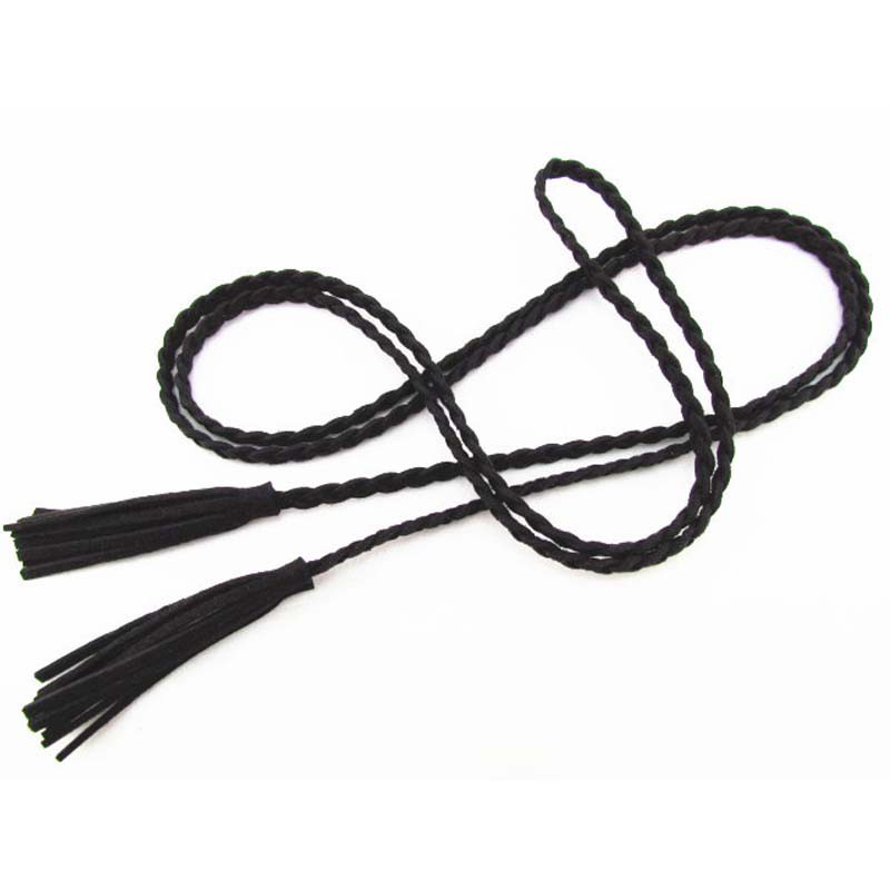 Thắt Lưng Dây Da Bện Phối Tua Rua Thời Trang Cho Nữ