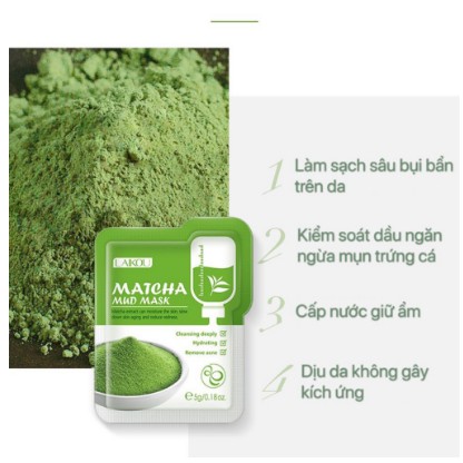 Lẻ 1 Gói Mặt nạ bùn trà Long Tỉnh Laikou kiềm dầu sạch da cấp nước Matcha Mud Mask