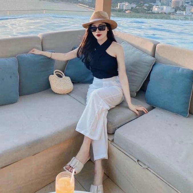 Áo croptop cổ chéo mặc 2 kiểu vải tăm co giãn hàng đẹp Shynstores