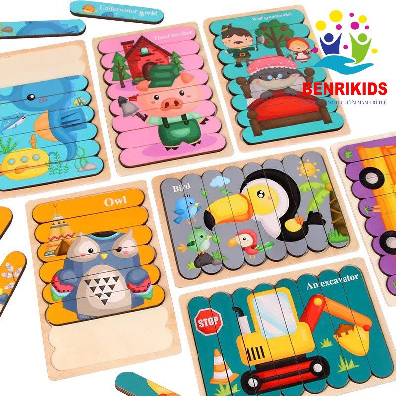 Đồ Chơi Gỗ Thông Minh, Tranh Ghép Dimino 2 Mặt Hình Que Thương Hiệu Benrikids Cho Bé Tư Duy Sáng Tạo