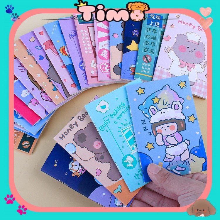 Sổ Tay Mini Hình Hoạt Hình Gấu Thỏ Cute Dễ Thương Ghi Chép Bìa Trơn VPS18
