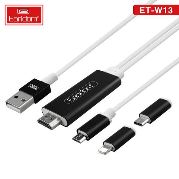  Cáp HDMI 3in1 Earldom W13 Hỗ Trợ Độ Phân Giải 4K, Tích Hợp 3 Đầu Lightning, Micro, TypeC