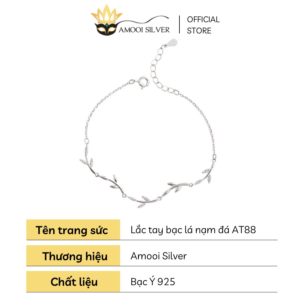 Lắc Tay Bạc S925 Mẫu Hình Lá Đính Đá Cao Cấp - Amooi Silver AT88