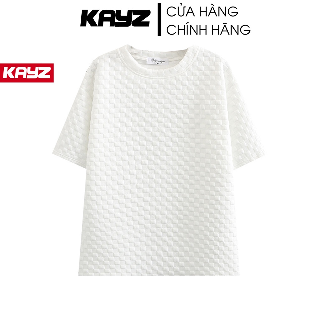 Áo Thun Tay Lỡ KAYZ Phông Unisex Nam Nữ Cotton Oversize Form Rộng Dập Nổi Trắng