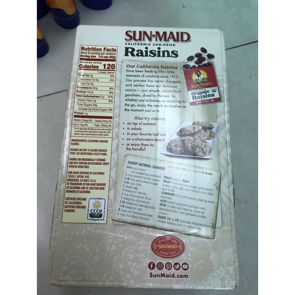 DATE 12.24 Air - Nho khô Sun Maid của Mỹ Cali 900g 1.81kg