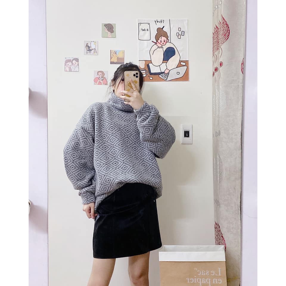 Áo len cổ lọ quả trám,áo len nữ form oversize dáng rộng tay phồng sẵn hàng/ảnh thật | BigBuy360 - bigbuy360.vn