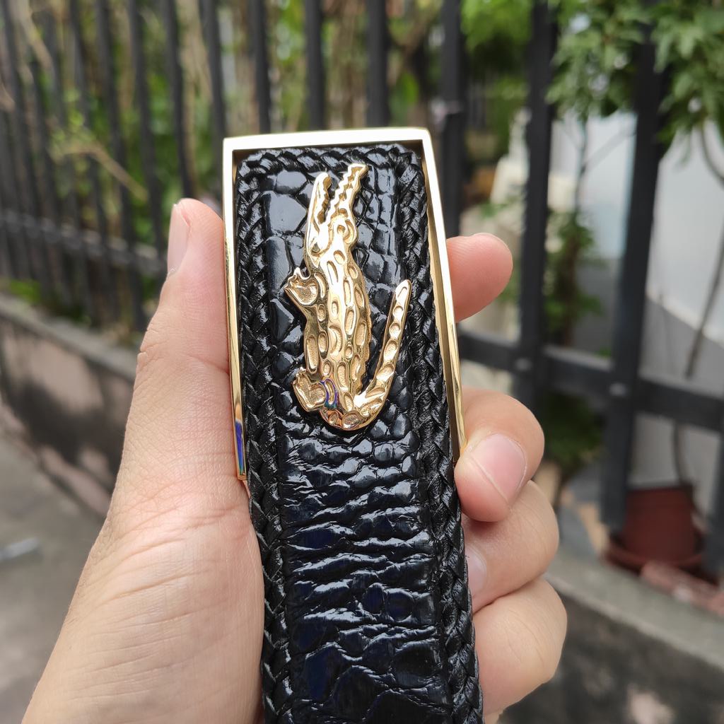 Nịt cá sấu  mặt khóa hình cá sấu thép ko gỉ. Da Bụng Liền Tấm Đan Viền!