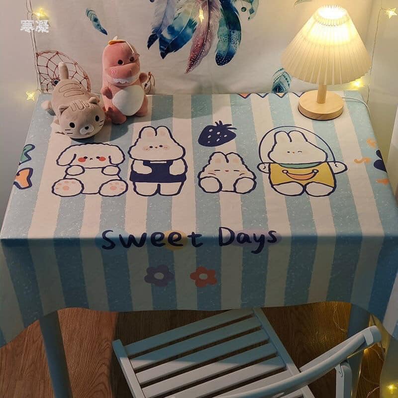 Khăn Trải Bàn 90*60cm Chống Bụi Chống Nước Hình Gấu/thỏ Dễ Thương Họa Tiết Đáng Yêu Chất Lượng Cao
