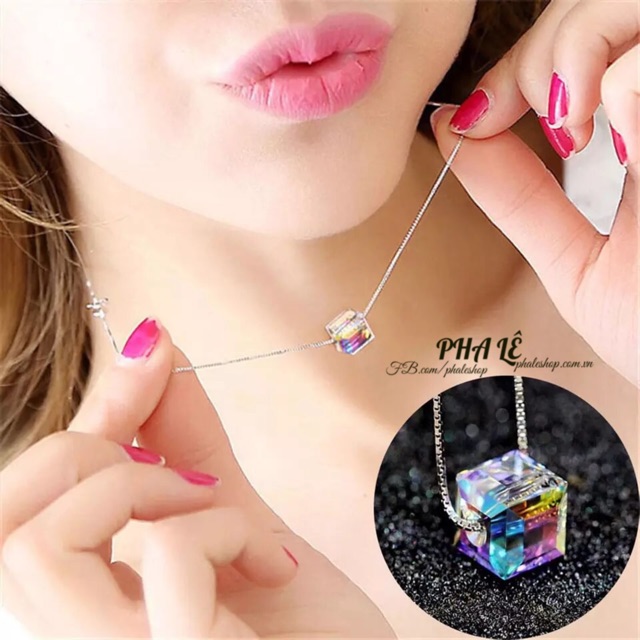 Dây Chuyền Bạc S925 Thiết Kế Với Pha Lê Swarovski Vuông Trắng