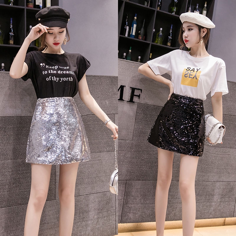 Chân váy chữ A lưng cao dài đến giữa đùi thời trang mùa hè và xuân Hàn 2020