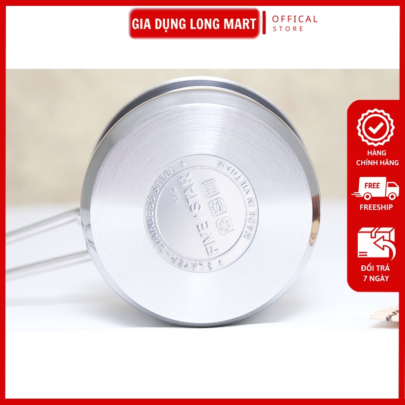 Nồi Quánh 3 Đáy Nắp Kính FIVE STAR Nồi Quấy Bột INOX 403 size 14cm  Sử Dụng Tất Cả Các Loại Bếp  Hàng Chính Hãng
