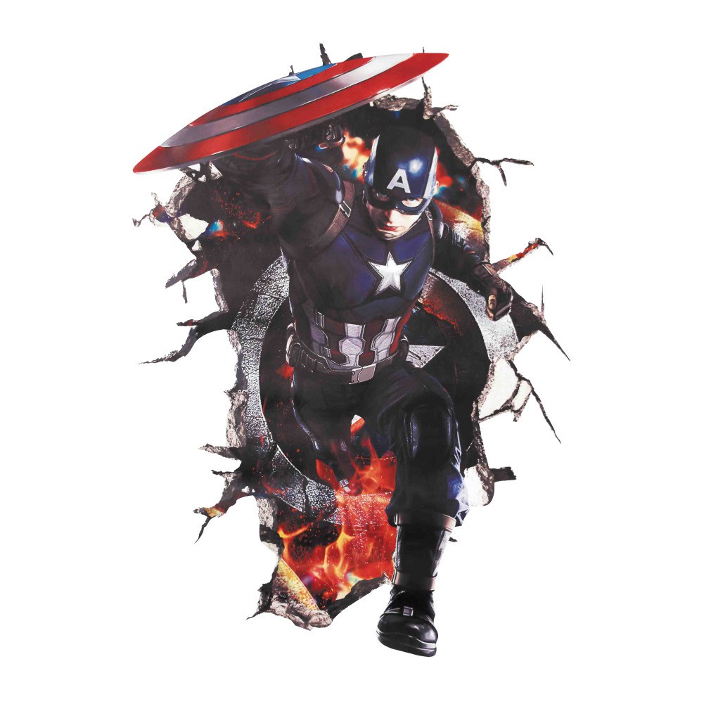 Decal 3D Tranh Captain American - Biệt đội siêu anh hùng Marvel - Đội trưởng Mỹ