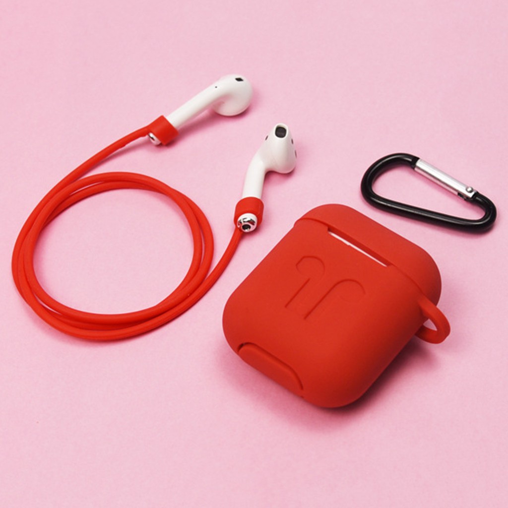 Vỏ Bảo Vệ Hộp Sạc Tai Nghe Airpods 1 / 2 Bằng Silicon Mềm Chống Trầy Xước Có Móc Khóa