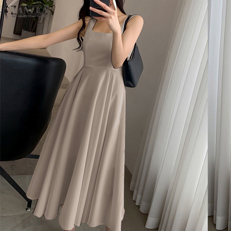 Đầm Zanzea hai dây cổ vuông dáng chữ a phong cách Pháp thời trang mùa hè cho nữ