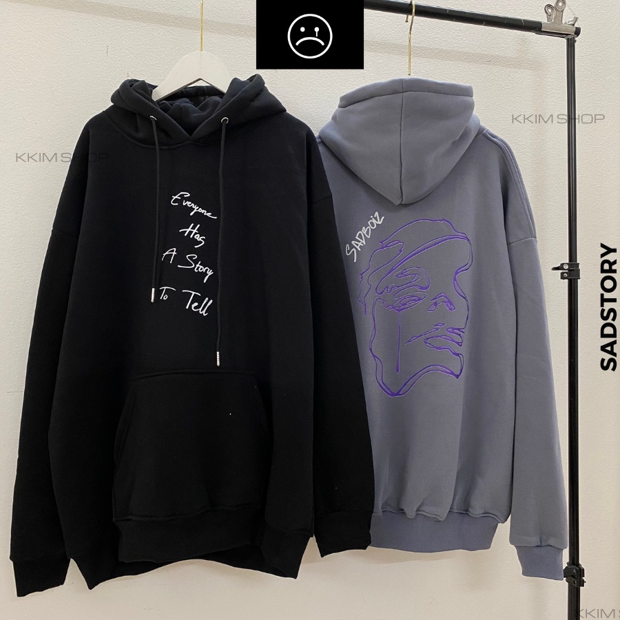 Áo HOODIE SADBOIZ VITAGE SADSTORY, Form RỘNG Oversize màu xám xanh khói, be, áo nỉ bông Cao Cấp Unisex Nam Nữ. KKIMShop