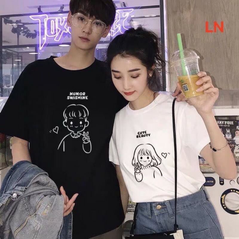 Áo đôi nam nữ, áo thun cặp in hình chipi dễ thương cotton thấm hút-pink