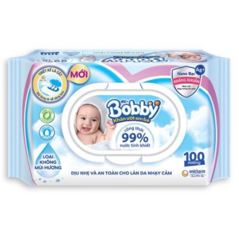 Khăn ướt Bobby Care không mùi 100 miếng