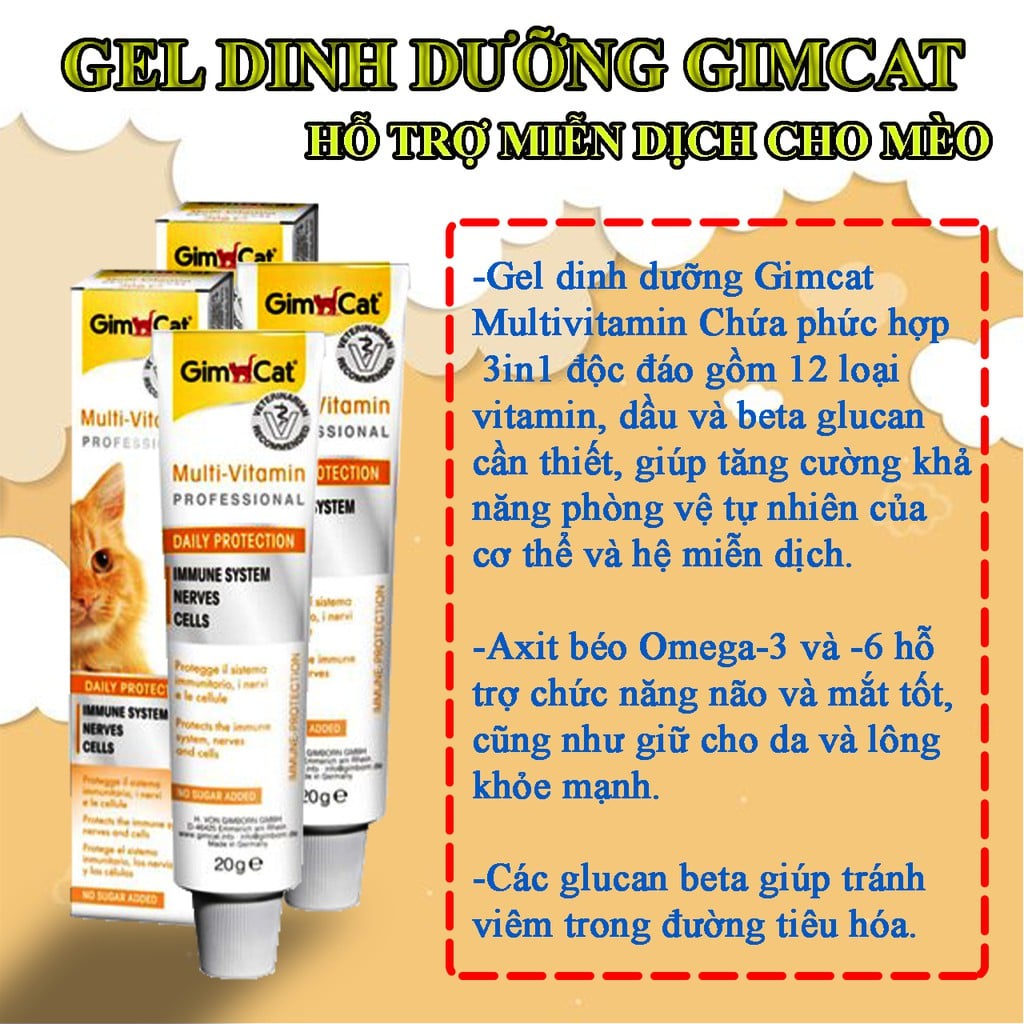 Gel dinh dưỡng cho mèo Gimcat Multi vitamin giúp tăng cường miễn dịch 50gr- xuất xứ Đức