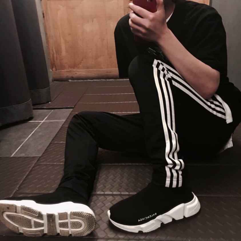Quần thể thao nam nữ unisex 3 Sọc Quần nam nữ Thu Đông chất dày co giãn ống suông mặc nhà mặc thể dục