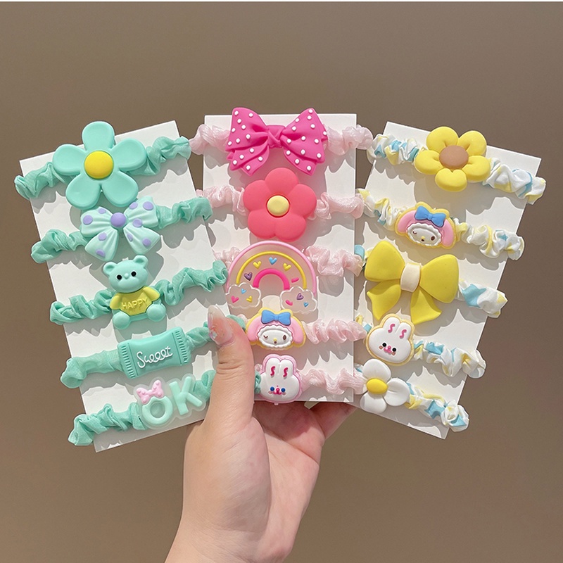 Dây Buộc Tóc Cao Su Co Giãn Không Đau Họa Tiết Hoạt Hình Phong Cách Hàn Quốc Cho Bé