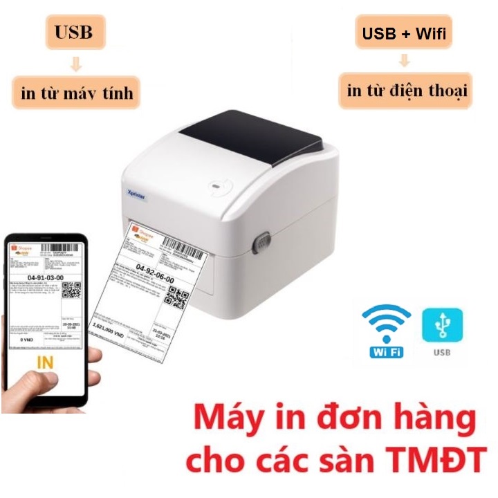 Máy in đơn hàng TMĐT kết nối Wifi in không dây Xprinter XP-420BW ( USB + Wifi)