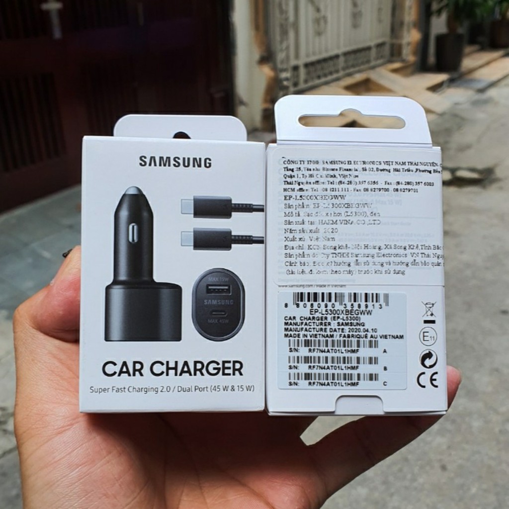 [Mã Giảm Gía HCMVSALE]Tẩu Sạc Ô Tô Siêu Nhanh Samsung, 2 Cổng 45W & 15W, Fullbox, Chính Hãng Samsung